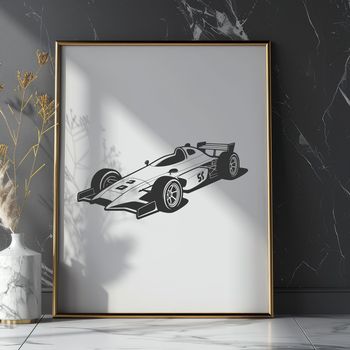 A high-quality vector illustration of a sleek racing car with bold lines and dynamic curves.
