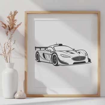 Illustration of a speeding sports car in motion.