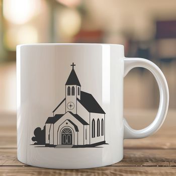 An outline of a classic Baptist church exterior in a vector format suitable for digital use.