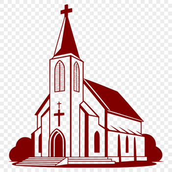 A vector graphic design of a traditional Catholic church structure.