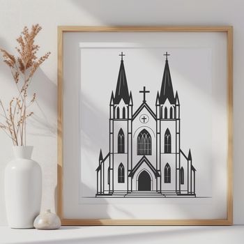 A detailed illustration of a Baptist church building with a simple design.