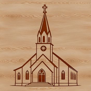 A simple religious building with a cross on top, designed as a vector art template.