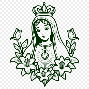 A stylized illustration of the Immaculate Heart, surrounded by floral elements.
