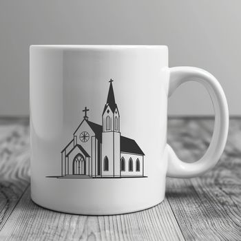 An ornate vector graphic design of a Baptist church exterior, suitable for various uses in digital projects.