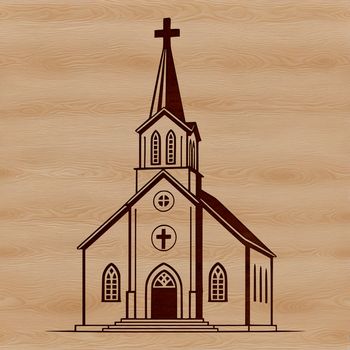 A simple illustration of a traditional Baptist church building, suitable for crafting or design projects.