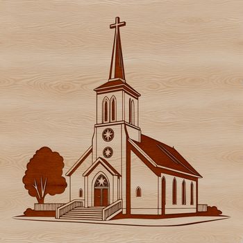 A simple vector illustration of a typical Baptist church building with a prominent steeple.