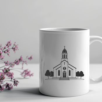 An SVG representation of a classic church exterior with steeples and a symmetrical façade.