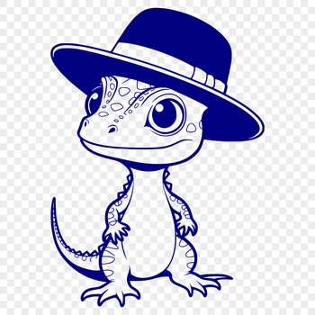 A green lizard wearing a blue fedora hat, suitable for vector art and cutting machine designs.