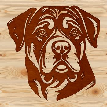 An outline vector graphic design featuring a rottweiler dog breed.