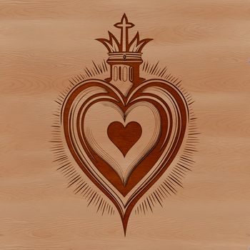 An iconic symbol of devotion, this Sacred Heart illustration features intricate details and bold lines.