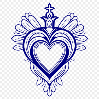 A stylized illustration of the Sacred Heart with intricate details, suitable for vector design.