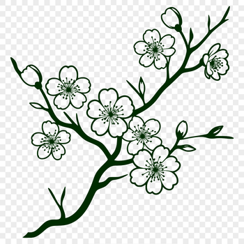 A vibrant illustration of a blooming cherry blossom tree with delicate pink flowers and green foliage.