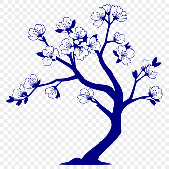 A vector graphic representation of a single cherry blossom plant, featuring delicate petals and stems.