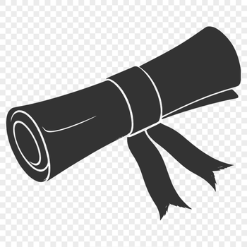 A minimalist graduation scroll with a diploma on top, designed as a vector art file for commercial use.