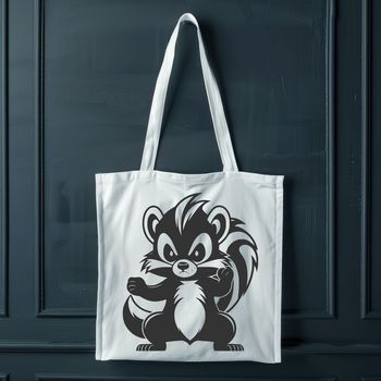 A black-and-white illustration of a skunk with distinctive white stripes.