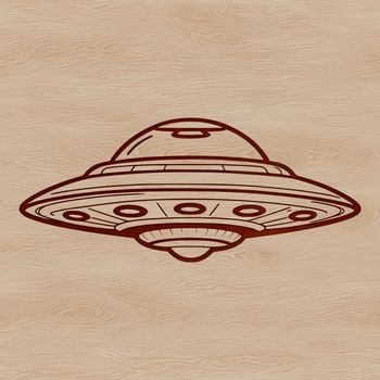 An SVG graphic design of an extraterrestrial spacecraft with metallic details and sleek lines.