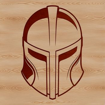 A Spartan warrior in ancient Greek attire, equipped with a helmet and shield.