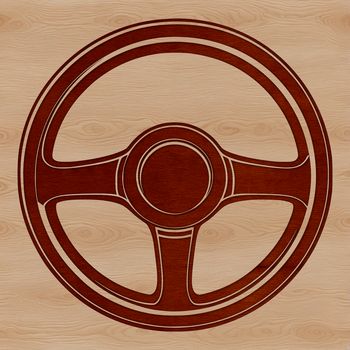 An illustration of a standard vehicle steering wheel with hubcaps and spokes.
