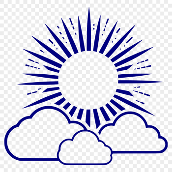 A stylized illustration of the sun in the sky with cloud shapes surrounding it.