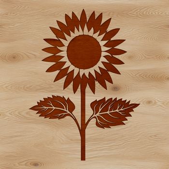 A high-quality digital illustration of a large, bright yellow sunflower with dark centers and green stems.