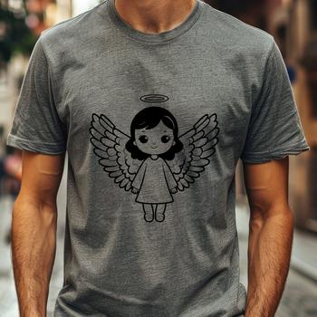 A graphic design element featuring a detailed angel character created with vector art techniques.