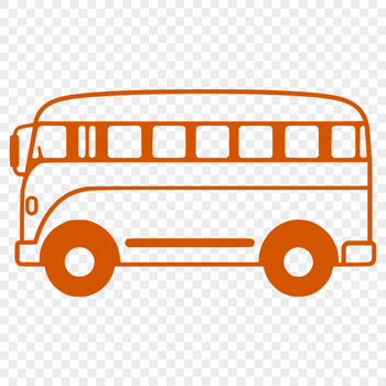 A stylized illustration of a bus with detailed graphics.