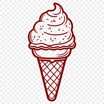 A colorful illustration of a scoop of ice cream on top of a waffle cone, suitable for vector art and commercial use.