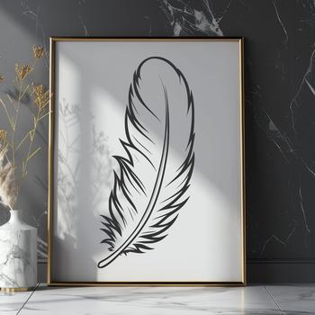 An editable vector design element featuring a detailed drawing of a feather.