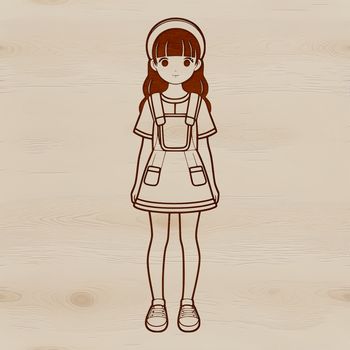 A young girl illustration in a neutral background, suitable for various design projects.