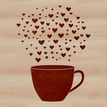 A stylized cup design with love hearts around it, ideal for vector art and cutting machine projects.