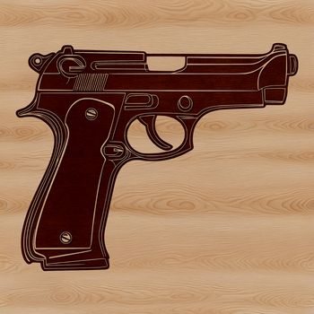 A vector illustration of a handgun with detailed design elements.
