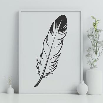 A simple illustration of a single feather with delicate curves and lines, suitable for vector graphics.