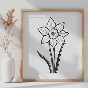A stylized illustration of a daffodil flower, suitable for vector graphics and digital design.
