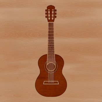 A detailed illustration of a musical instrument with strings and frets.