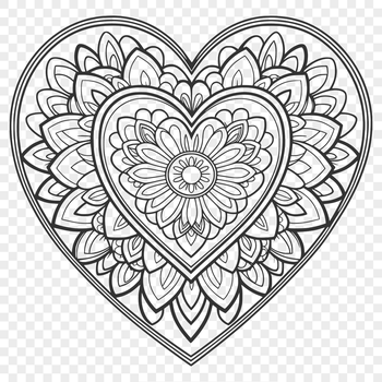 A vibrant mandala heart design featuring intricate patterns and shapes.