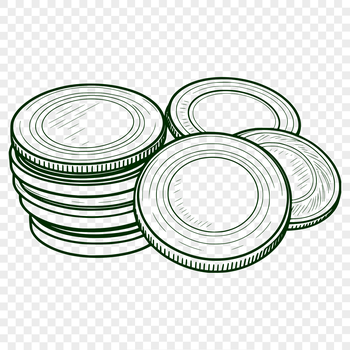 A digital illustration of various coins, suitable for vector design and cutting machine applications.