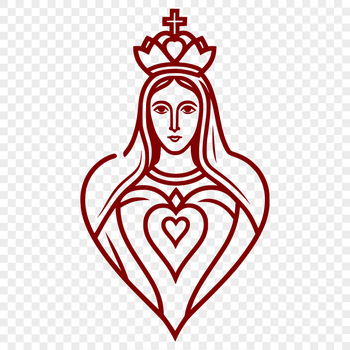 A stylized illustration of a heart with a crown of thorns, representing devotion and faith.