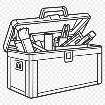 Illustrative vector image of a toolbox with various tools and supplies, suitable for commercial or personal use.