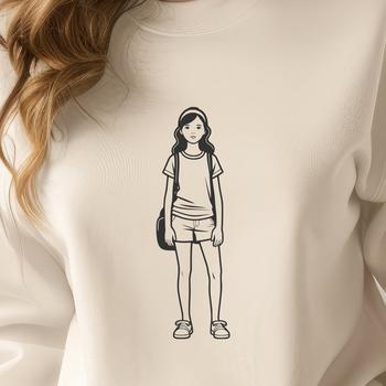 A digital illustration of a young girl designed as a vector graphic suitable for cutting machines like Cricut.