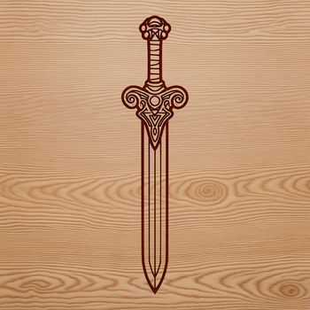 A simple illustration of a sword with a detailed blade and hilt, suitable for vector design projects.