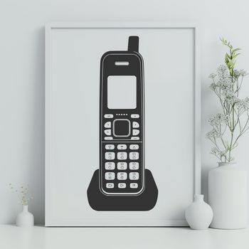An SVG graphic representation of a traditional landline phone with buttons and dial tone display.