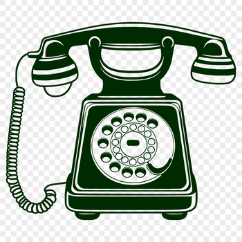 A stylized illustration of a telephone, designed as a vector graphic for digital use.