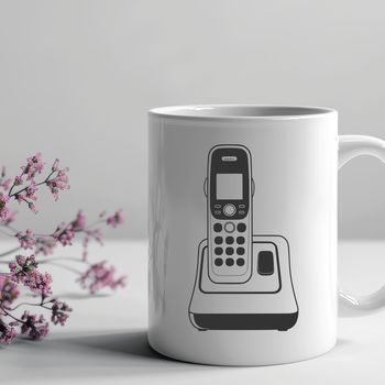 A vector illustration of a classic telephone with receiver and keypad.