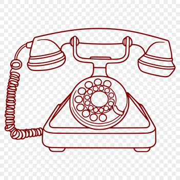A simple telephone graphic with clean lines and minimal details.