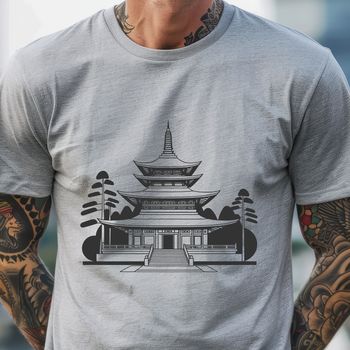 A vector illustration of a serene Buddhist temple building.