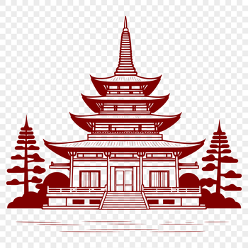A simple vector graphic representation of a serene Buddhist temple setting.