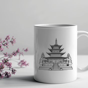 A stylized, detailed illustration of a traditional Buddhist temple, perfect for vector design projects.