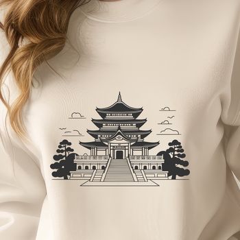 A traditional Buddhist temple with intricate architecture, suitable for vector art and clip art designs.