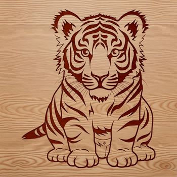 A sitting tiger, a large wild animal with distinctive stripes.