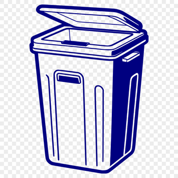 A minimalist illustration of a trash can with a lid and body.